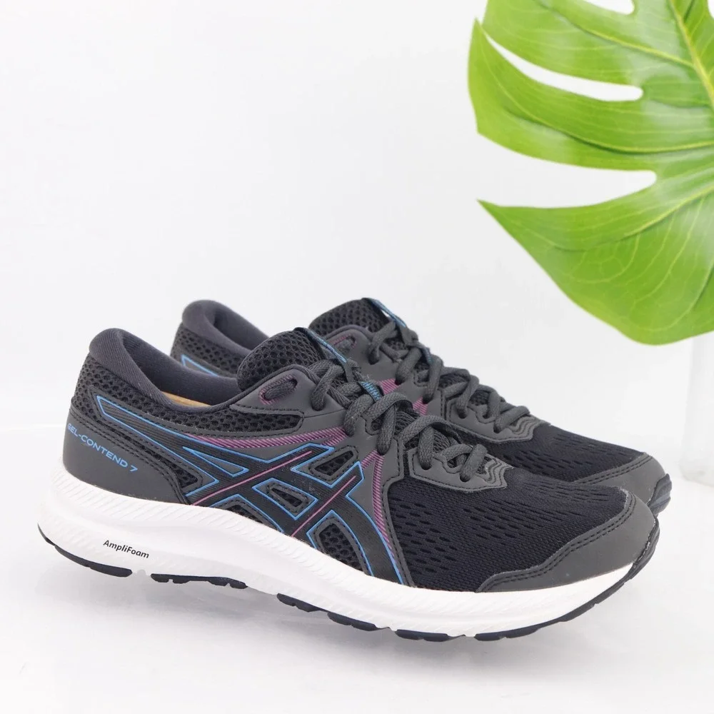 Asics Womens Gel-Contend 7 Running Shoe Size 8 Black Blue Purple Sneaker Trainer